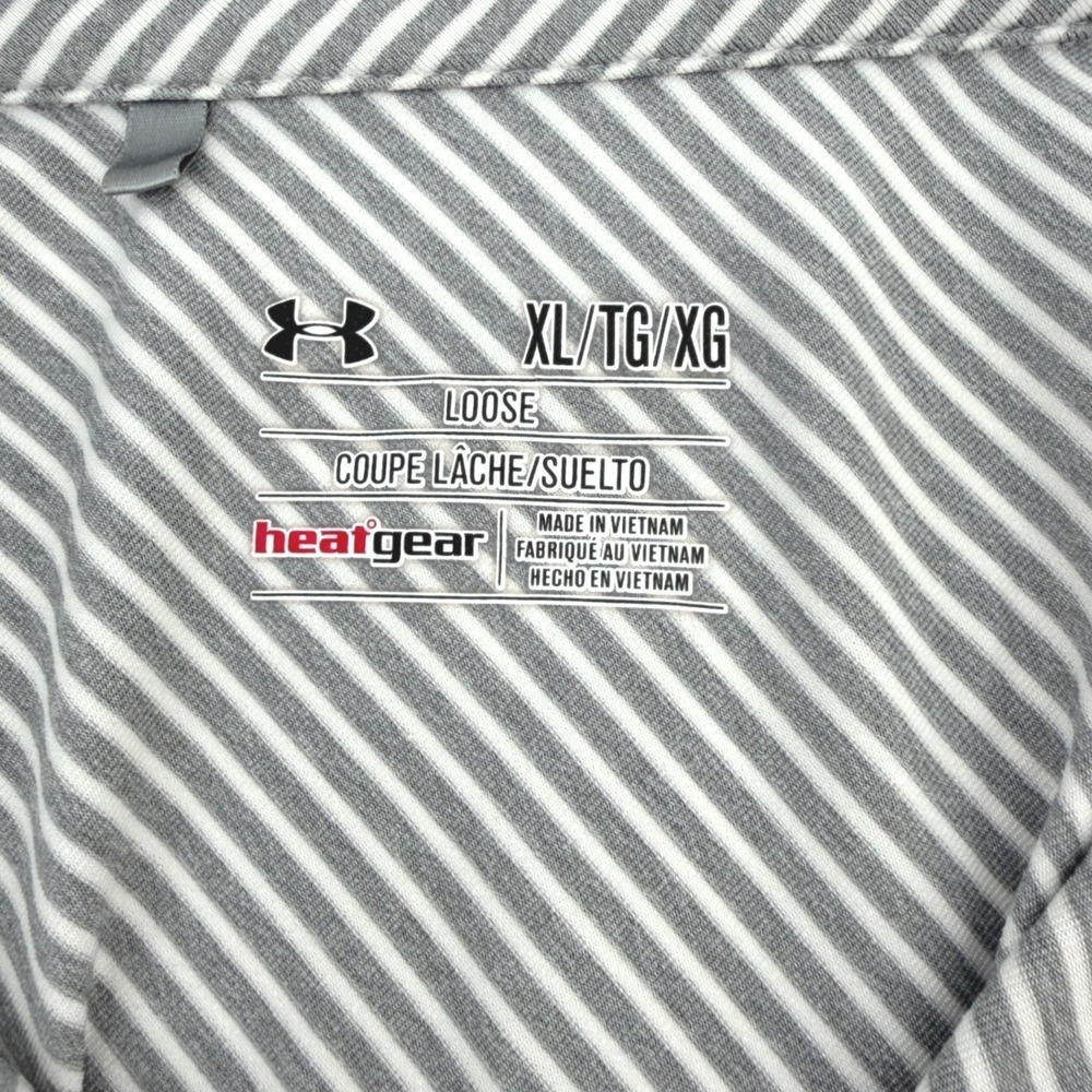 Under Armour Polo Shirt Mens XL Gray Striped HeatGear Loose Fit Golf Activewear - Picture 4 of 8